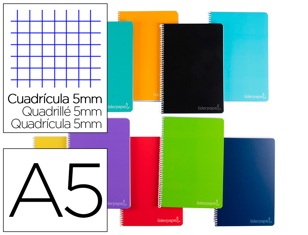 CADERNO ESPIRAL LIDERPAPEL DIN A5 WITTY CAPA DURA 140 F 75GR QUADRICULA 5MM 5 BANDAS DE CORES 6 FUROS CORES SORTIDAS