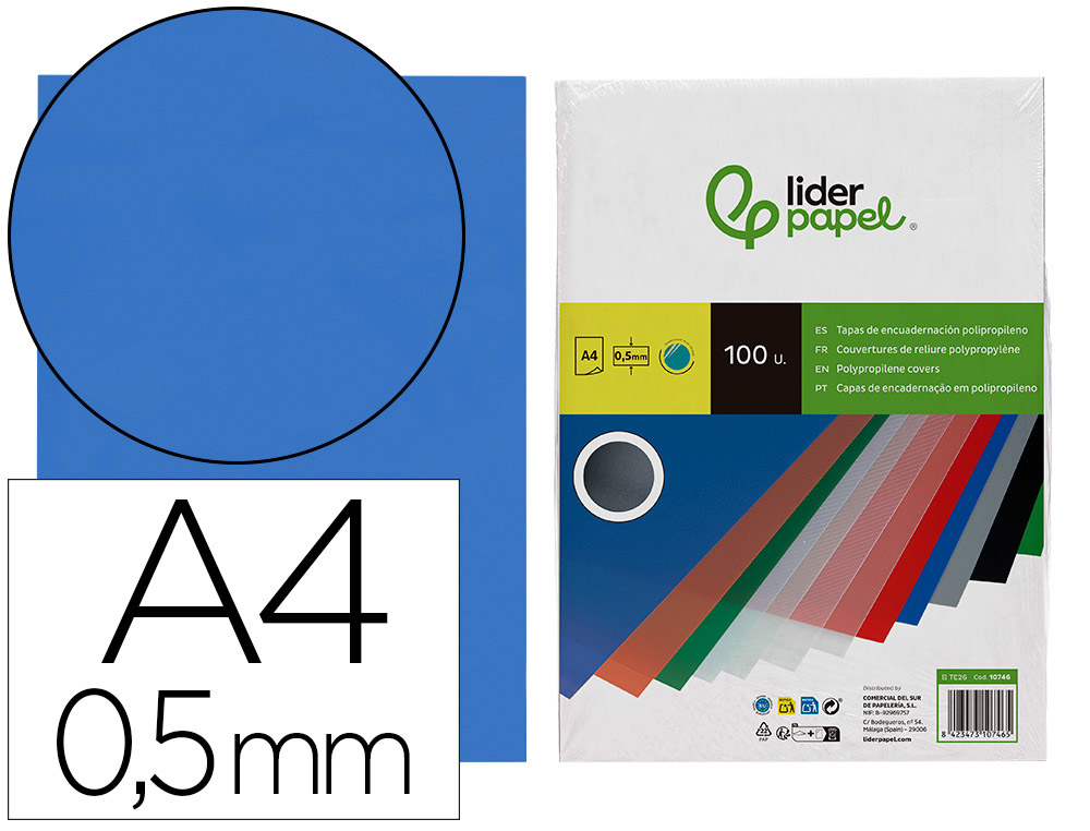 CAPA DE ENCADERNACAO LIDERPAPEL POLIPROPILENO DIN A4 0.5 MM AZUL TRANSLUCIDO PACK DE 100 UNIDADES