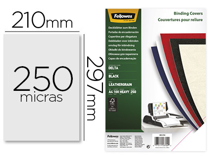 CAPA DE ENCADERNACAO FELLOWES CARTAO DIN A4 A IMITAR PELE PRETA DELTA 250 GR PACK DE 100 UNIDADES