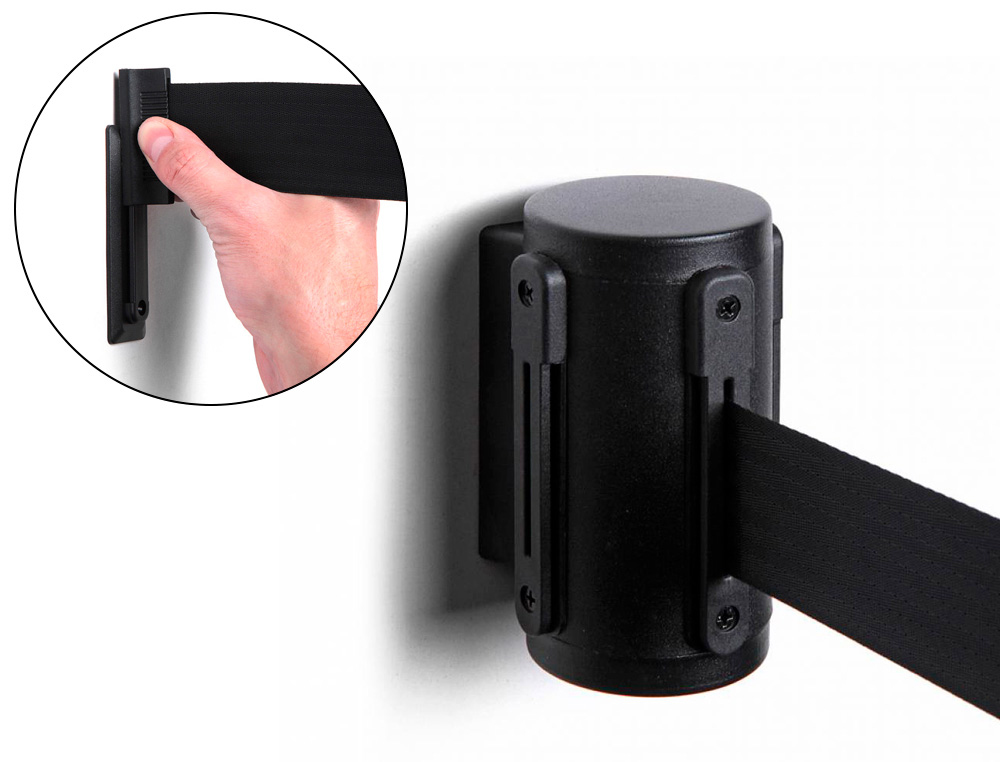 FITA EXTENSIVEL DE PAREDE SEPARADORA RETRATIL DE 3 MT CLIPS EM AMBOS LADOS E CLIP DERECEÇÃO COR PRETO