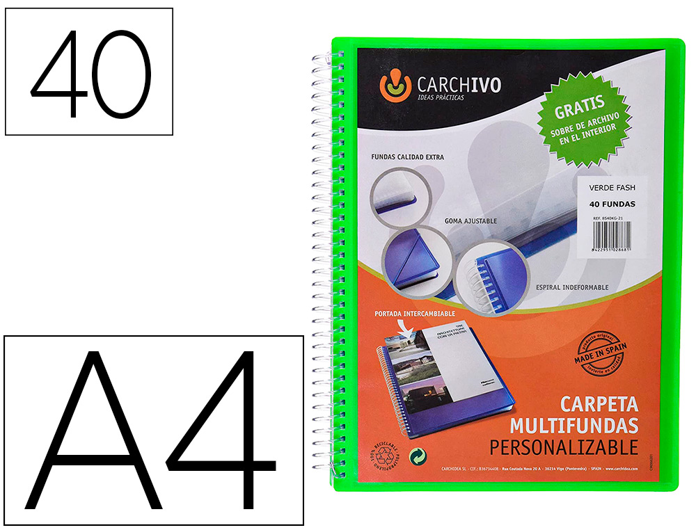 CAPA CATALOGO CARCHIVO ARCHIVEX POLIPROPILENO CANGURO COM ESPIRAL 40 BOLSAS FECHO ELASTICOS DIN A4 AZUL TURQUESA