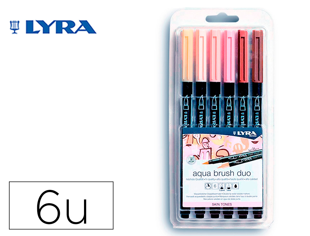 MARCADOR LYRA AQUA BRUSH AGUARELAVEL DUPLA PONTA E PINCEL TONS PELE BLISTER DE 6 UNIDADES SORTIDAS