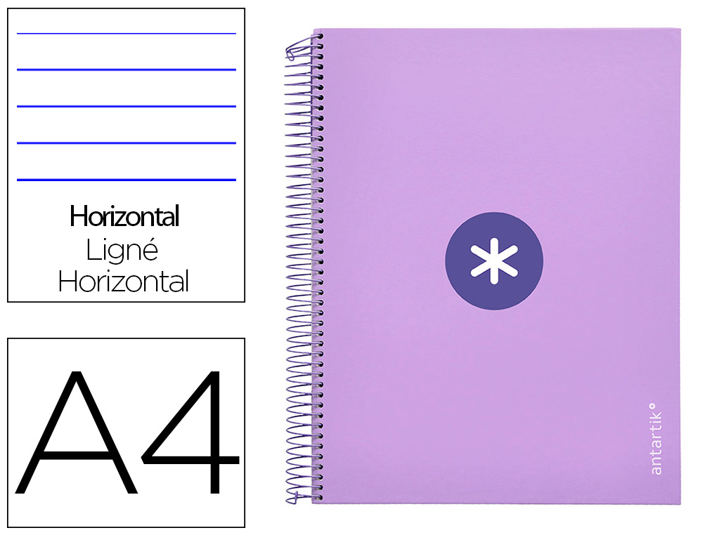 CADERNO ESPIRAL DIN A4 ANTARTIK CAPA FORRADA 120F 100 GR PAUTADO 5 BANDAS 4 FUROS COR LAVANDA