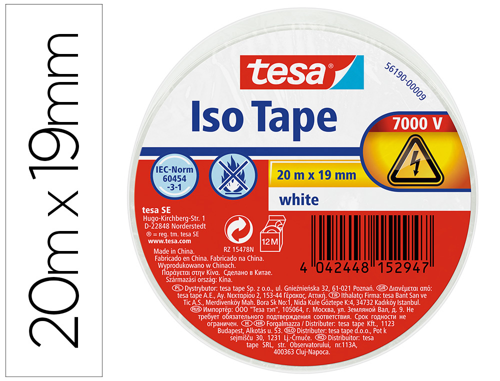 FITA ADESIVA ISOLADORA TESA 20MT X 19 MM COR BRANCO