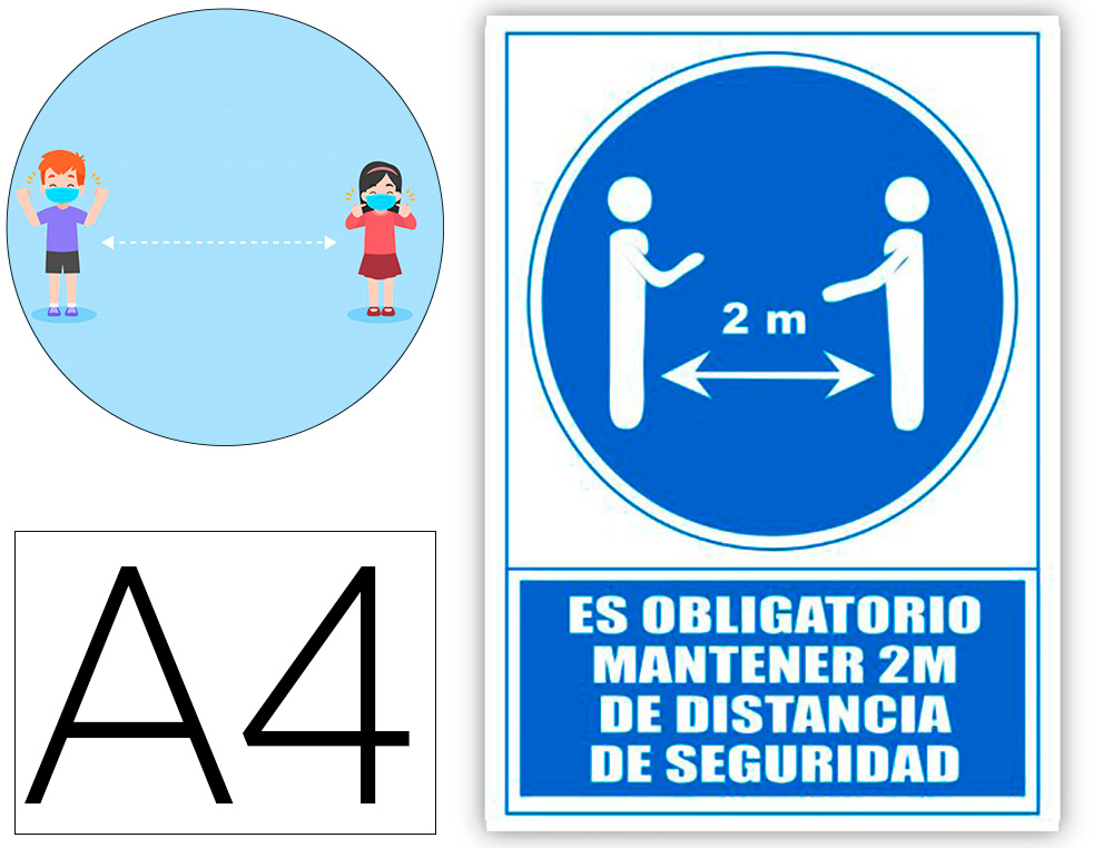 PICTOGRAMA ARCHIVO 2000 OBRIGATORIO MANTER 2 M DE DISTANCIA DE SEGURANCA PVC COR AZUL 210X297 MM