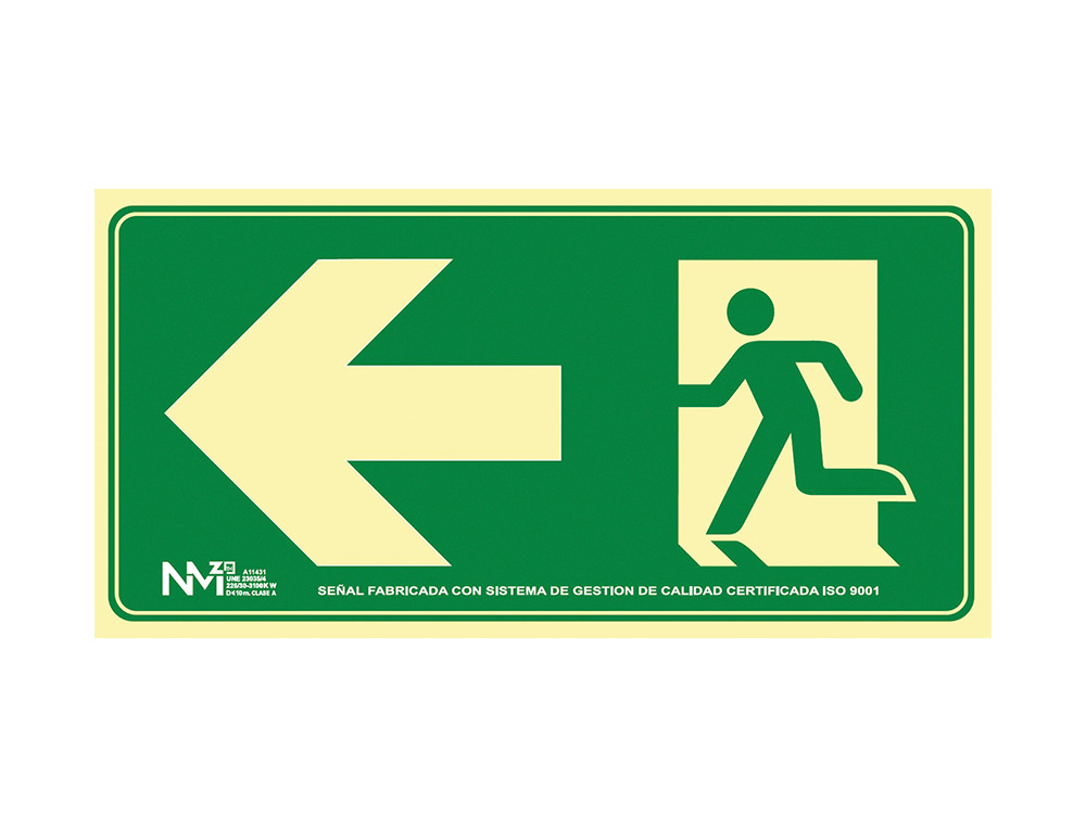 PICTOGRAMA ARCHIVO 2000 SAIDA DE EMERGENCIA ESQUERDA PVC VERDE LUMINISCENTE 224X300 MM