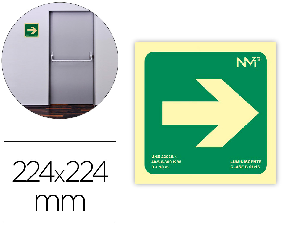 PICTOGRAMA ARCHIVO 2000 SETA DIREITA PVC VERDE LUMINISCENTE 224X224 MM