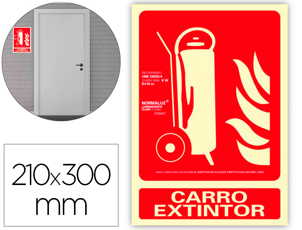 PICTOGRAMA ARCHIVO 2000 CARRO EXTINTOR PVC VERMELHO LUMINISCENTE 210X300 MM