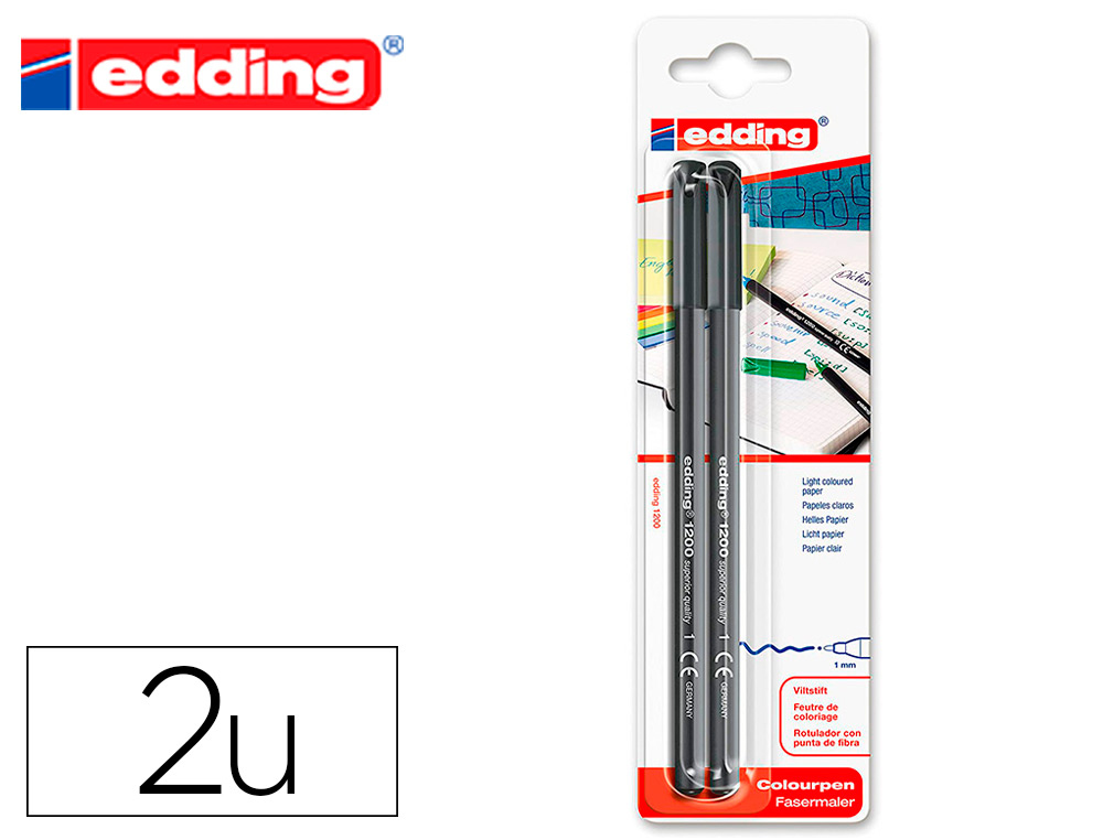 MARCADOR EDDING 1200 PONTA DE FIBRA REDONDA TRACO 1 MM N.1 PRETO BLISTER DE 2 UNIDADES
