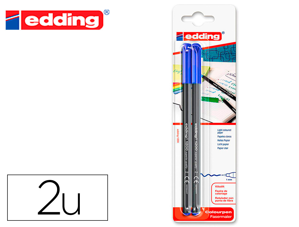 MARCADOR EDDING 1200 PONTA DE FIBRA REDONDA TRACO 1 MM N.3 AZUL BLISTER DE 2 UNIDADES