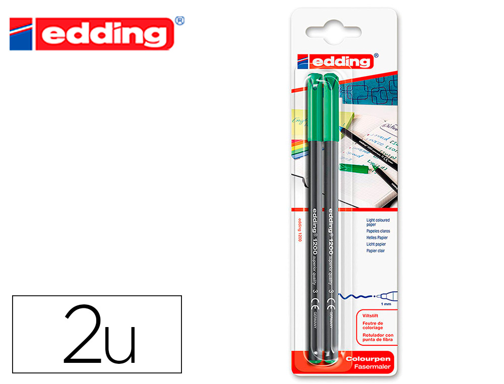 MARCADOR EDDING 1200 PONTA DE FIBRA REDONDA TRACO 1 MM N.4 VERDE BLISTER DE 2 UNIDADES