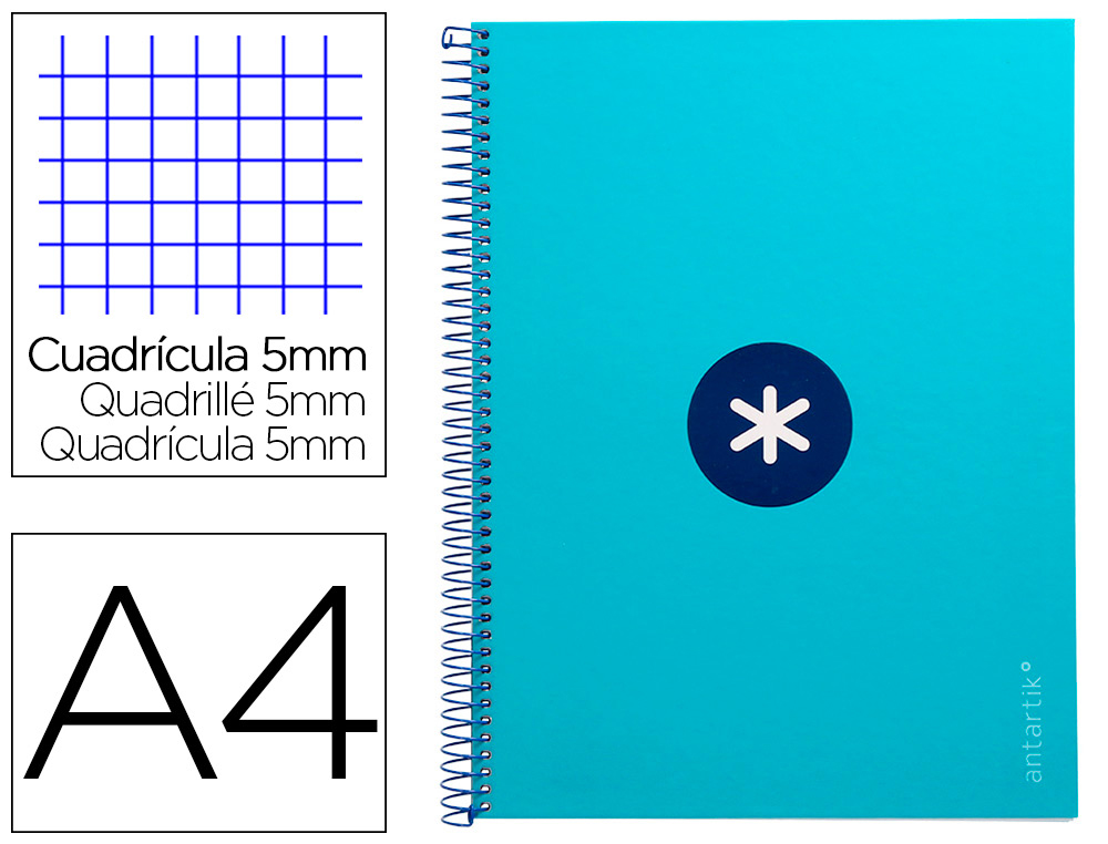 CADERNO ESPIRAL A4 MICRO ANTARTIK CAPA FORRADA 80F 90 GR QUADRICULA 5MM 1 BANDA 4 FUROS COR TURQUESA
