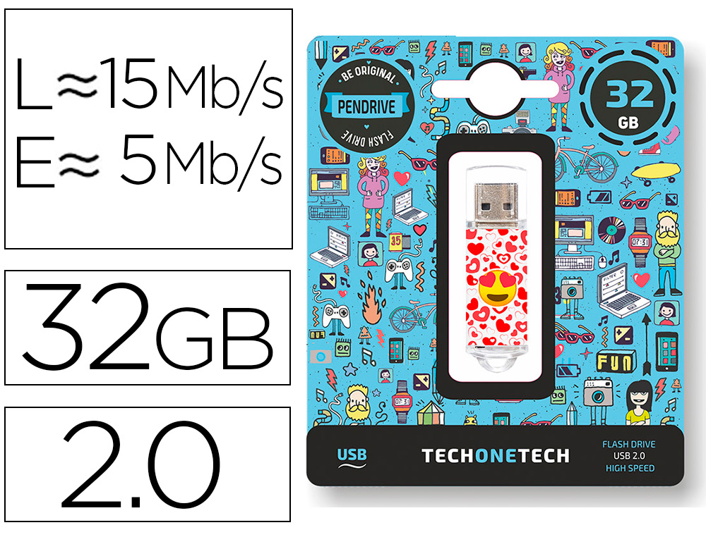 PEN DRIVE USB TECH ONE TECH EMOJITECH HEART EYES 32 GB