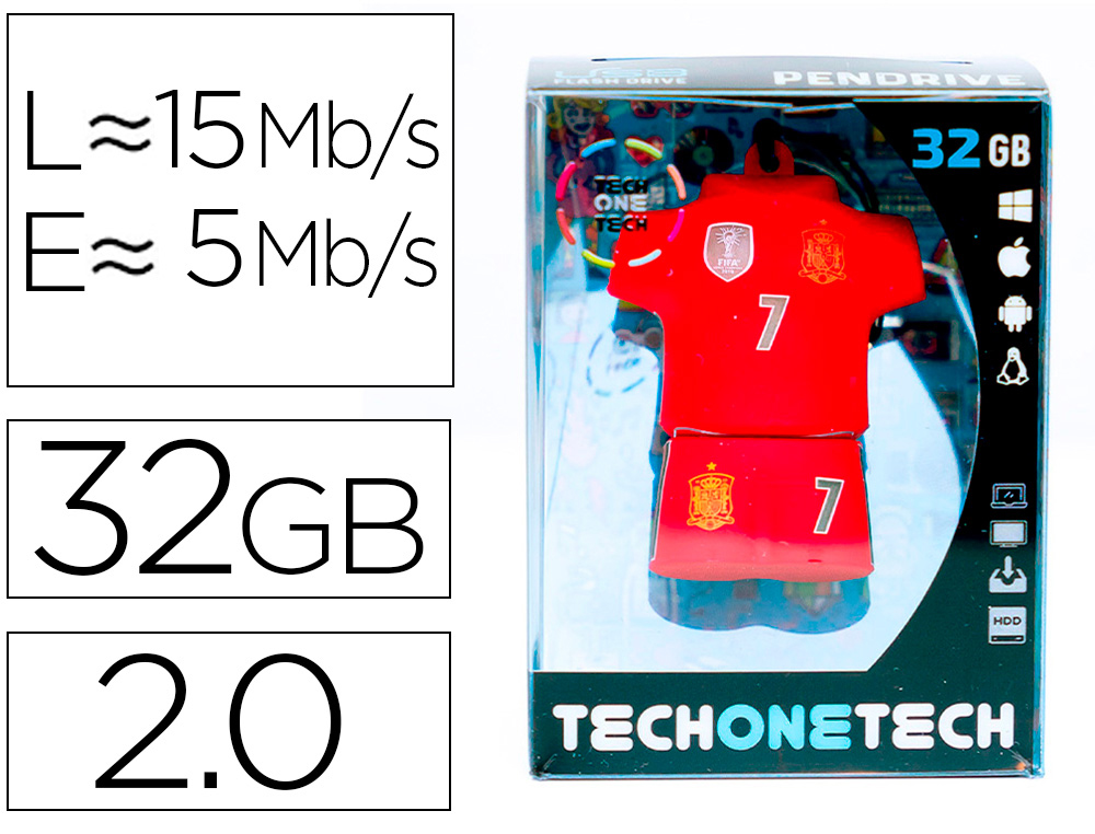 PEN DRIVE USB TECH ONE TECH SELECAO FUTEBOL ESPANHA MUNDIAL BRASIL 32 GB