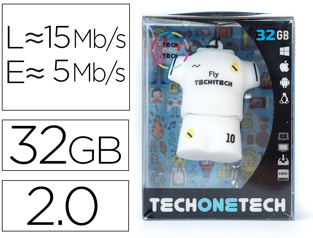 PEN DRIVE USB TECH ONE TECH EQUIPAMENTO FUTEBOL REAL MADRID 32 GB
