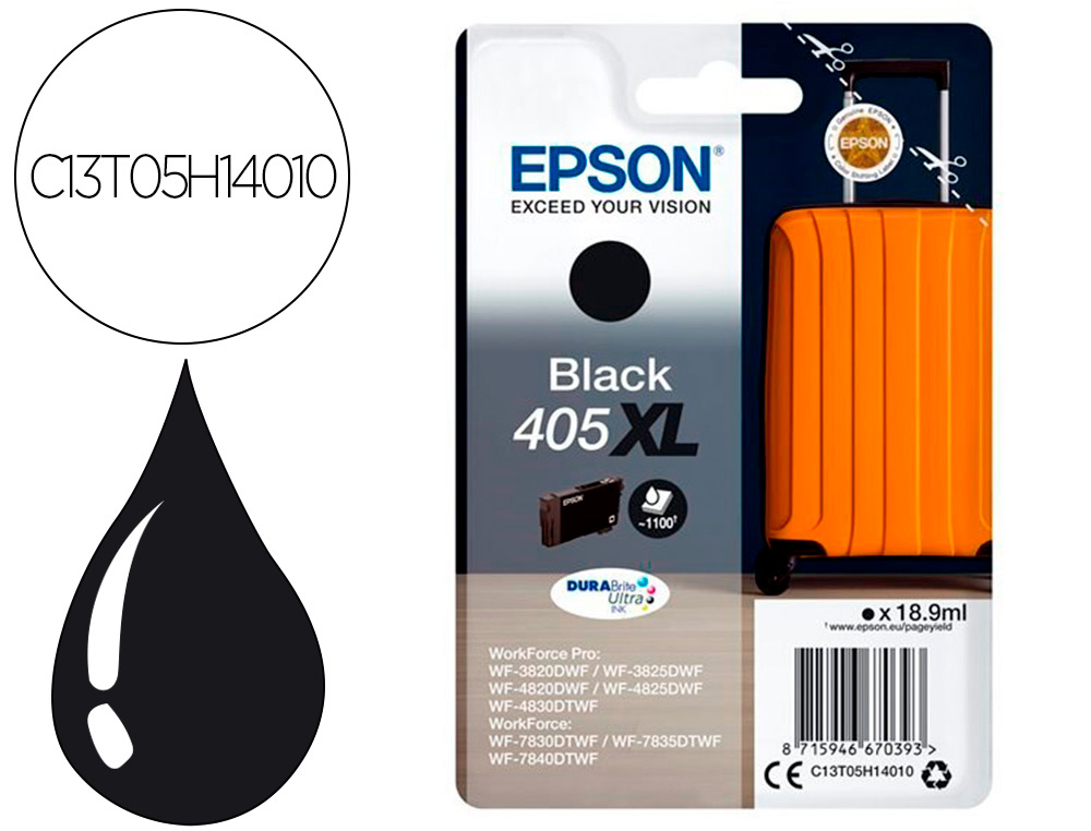 TINTEIRO EPSON 405 XL WF-3820DWF / WF-4820DWF / WF-7830DTWF / WF-7840DTWF ALTA CAPACIDADE PRETO