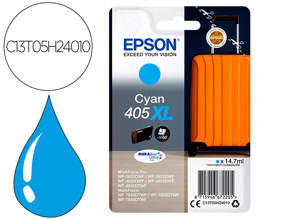 TINTEIRO EPSON 405 XL WF-3820DWF / WF-4820DWF / WF-7830DTWF / WF-7840DTWF ALTA CAPACIDADE CIAN