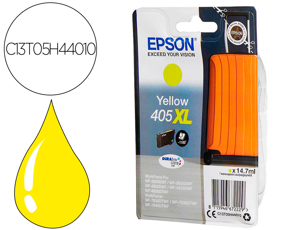 TINTEIRO EPSON 405 XL WF-3820DWF / WF-4820DWF / WF-7830DTWF / WF-7840DTWF ALTA CAPACIDADE AMARELO