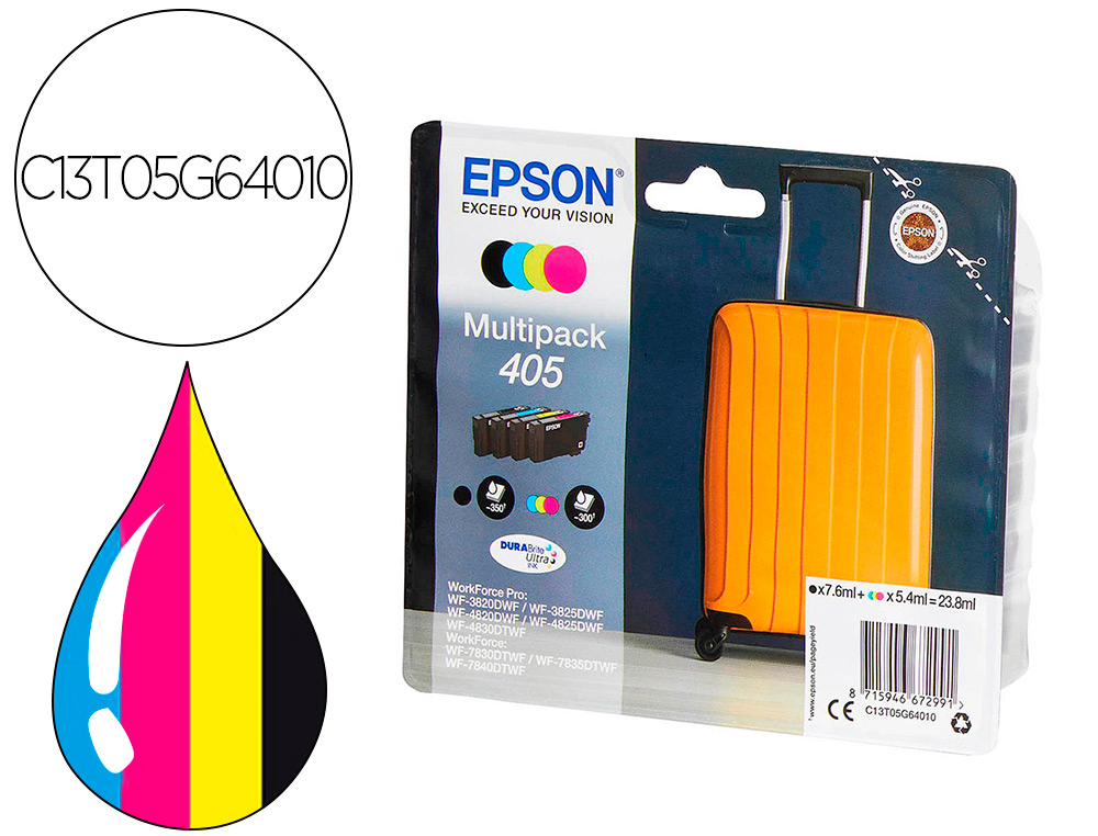 TINTEIRO EPSON 405 WF-3820DWF / WF-4820DWF / WF-7830DTWF / WF-7840DTWF ALTA CAPACIDADE PACK DE 4 CORES