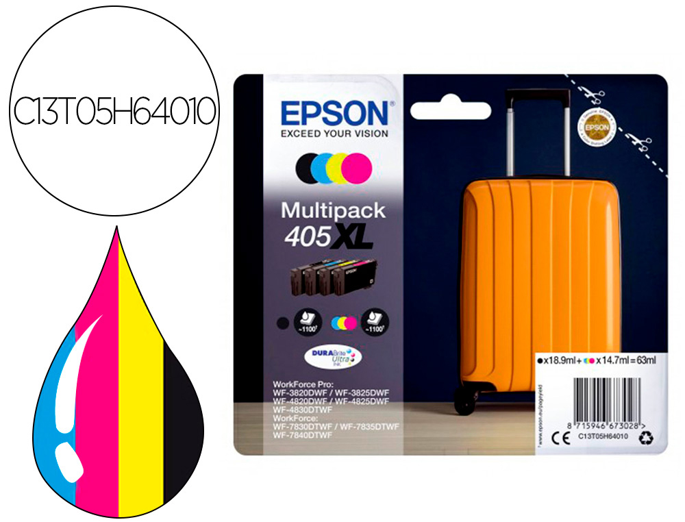 TINTEIRO EPSON 405 XL WF-3820DWF / WF-4820DWF / WF-7830DTWF / WF-7840DTWF ALTA CAPACIDADE PACK DE 4