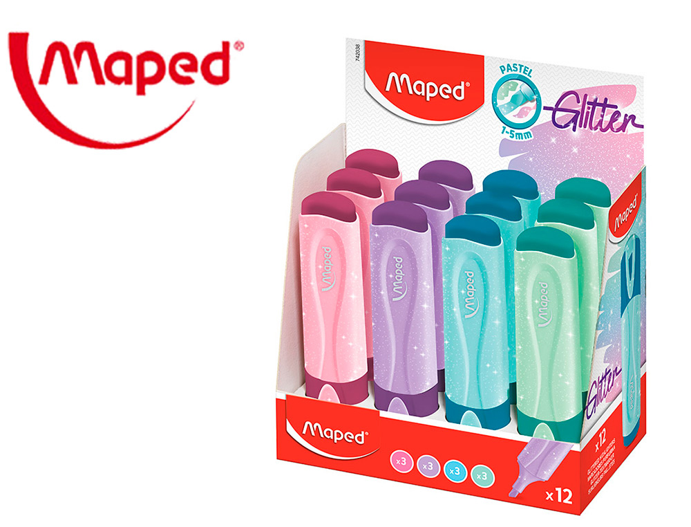 MARCADOR MAPED FLUORESCENTE PEPS PASTEL COM GLITTER CORES SORTIDAS