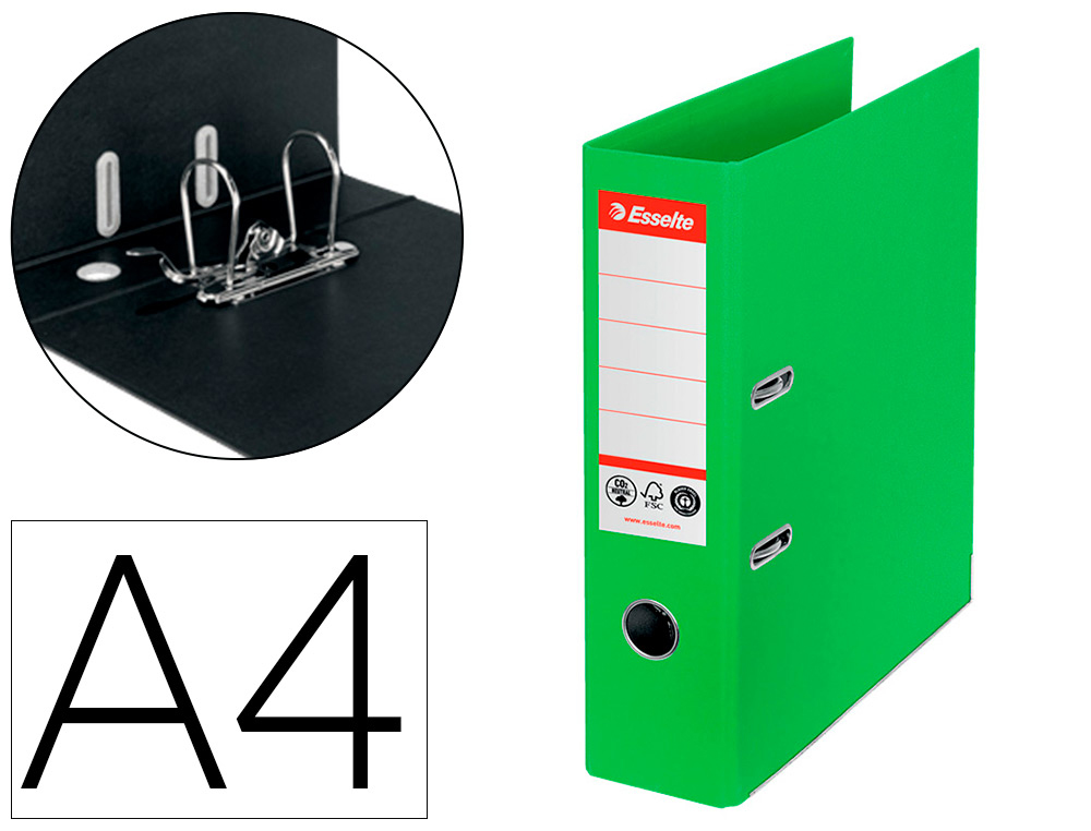 PASTA DE ARQUIVO DE ALAVANCA ESSELTE N1 CO2 NEUTRAL DIN A4 CARTAO FORRADO LOMBADA 75 MM VERDE VIVO