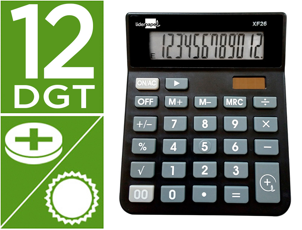 CALCULADORA LIDERPAPEL DE SECRETARIA XF26 12 DIGITOS SOLAR E PILHAS 127X105X24 MM COR PRETO
