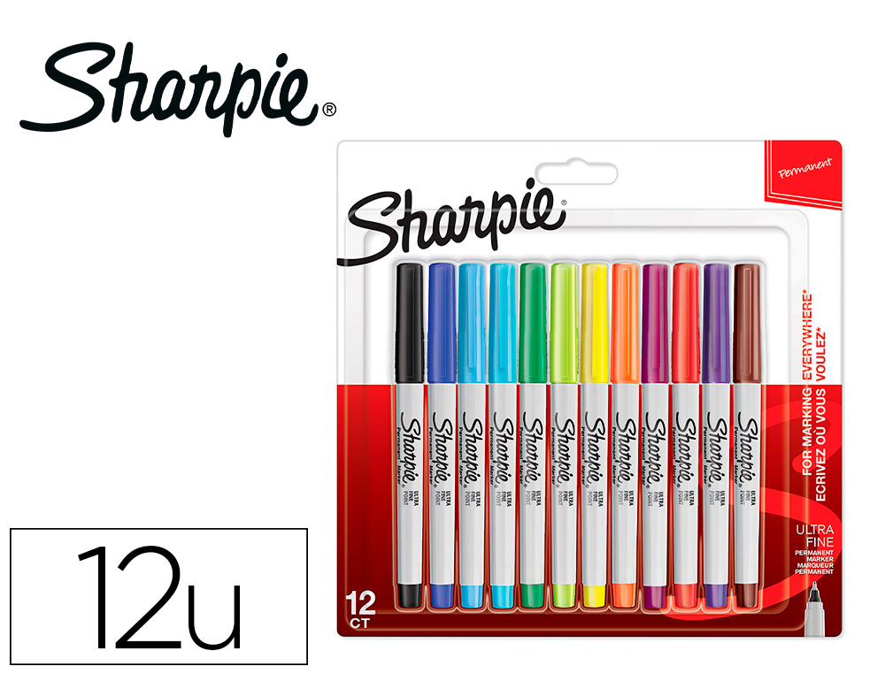 MARCADOR SHARPIE PERMANENTE ULTRA FINO PONTA 0,5 MM BLISTER 12 UNIDADES CORES SORTIDAS