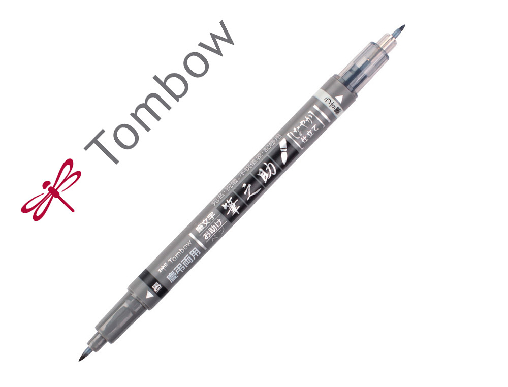 MARCADOR TOMBOW FUDENOSUKE TINTA BASE DE AGUA DUPLA PONTA SUAVE COR CINZA/PRETO