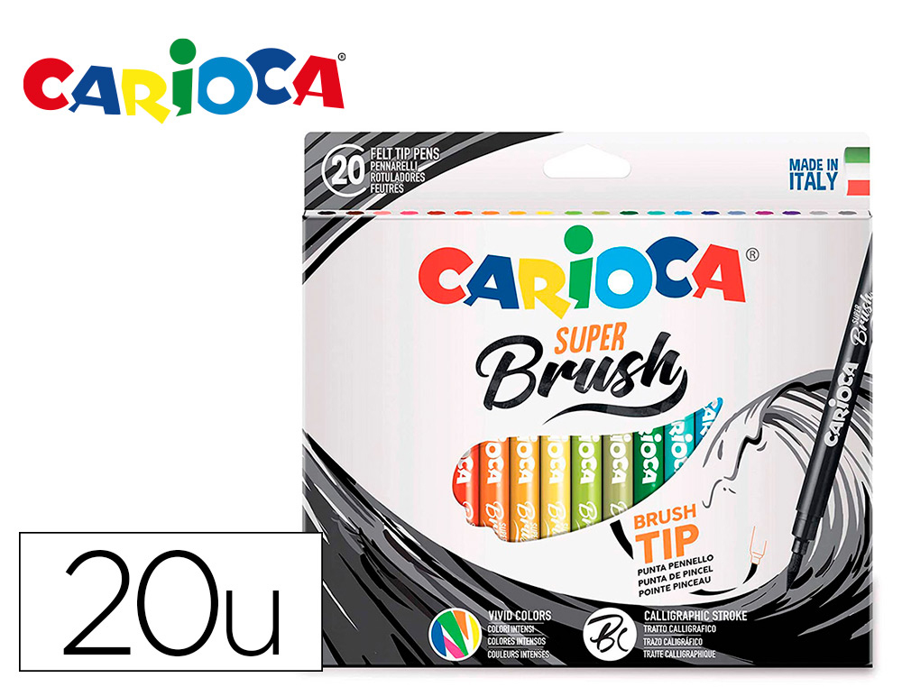 MARCADOR CARIOCA PONTA DE PINCEL LAVAVEL CAIXA DE 20 UNIDADES CORES SORTIDAS