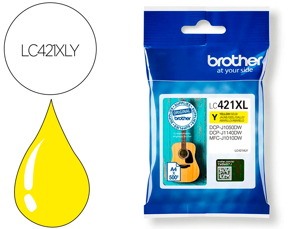 TINTEIRO BROTHER LC421XLY DCP-J1050DW / DCP-J1140DW / MFC-J10 AMARELO 500 PAGINAS