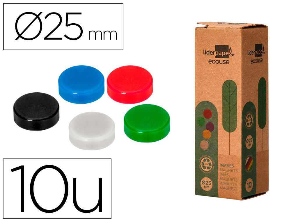 IMAN DE SINALIZACAO LIDERPAPEL ECOUSE PP RECICLADO PARA QUADRO MAGNETICO 25 MM CAIXA DE 10 UNIDADES CORES SORTIDAS