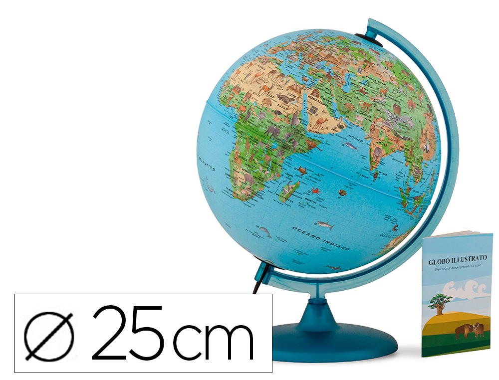 GLOBO TERRESTRE NOVA RICO COM LUZ SAFARI BASE E MERIDIANO COR AZUL DIAMETRO 25 CM