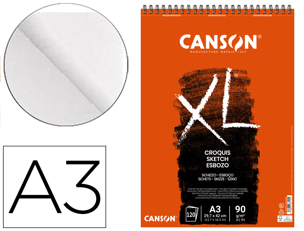 BLOCO DE DESENHO XL CROQUIS DIN A3 MICROPERFURADO 29,7X42 CM 120 FOLHAS GRAO FINO 90 GR/M2