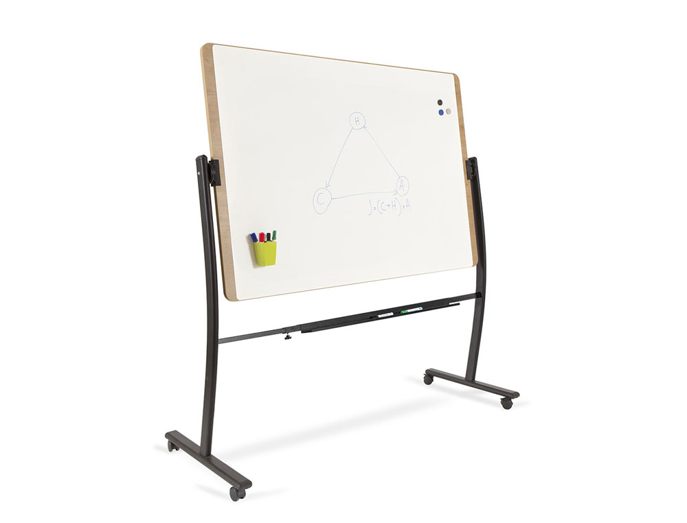QUADRO BRANCO ROCADA ACO LACADO MAGNETICO MOLDURA ALUMINIO DUPLA FACE GIRATORIO CURVE COM RODAS 100X150 CM