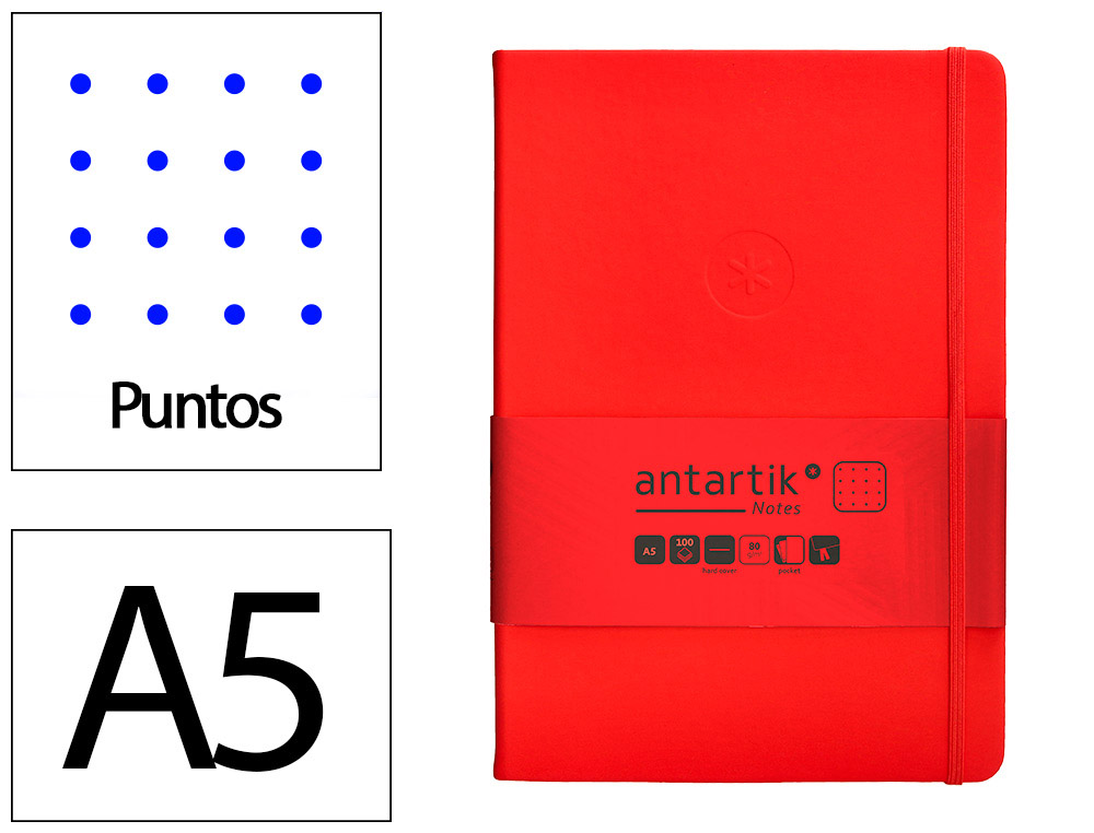 CADERNO COM ELASTICO ANTARTIK NOTES CAPA DURA A5 PONTILHADO VERMELHO 100 FOLHAS 80 GR FSC
