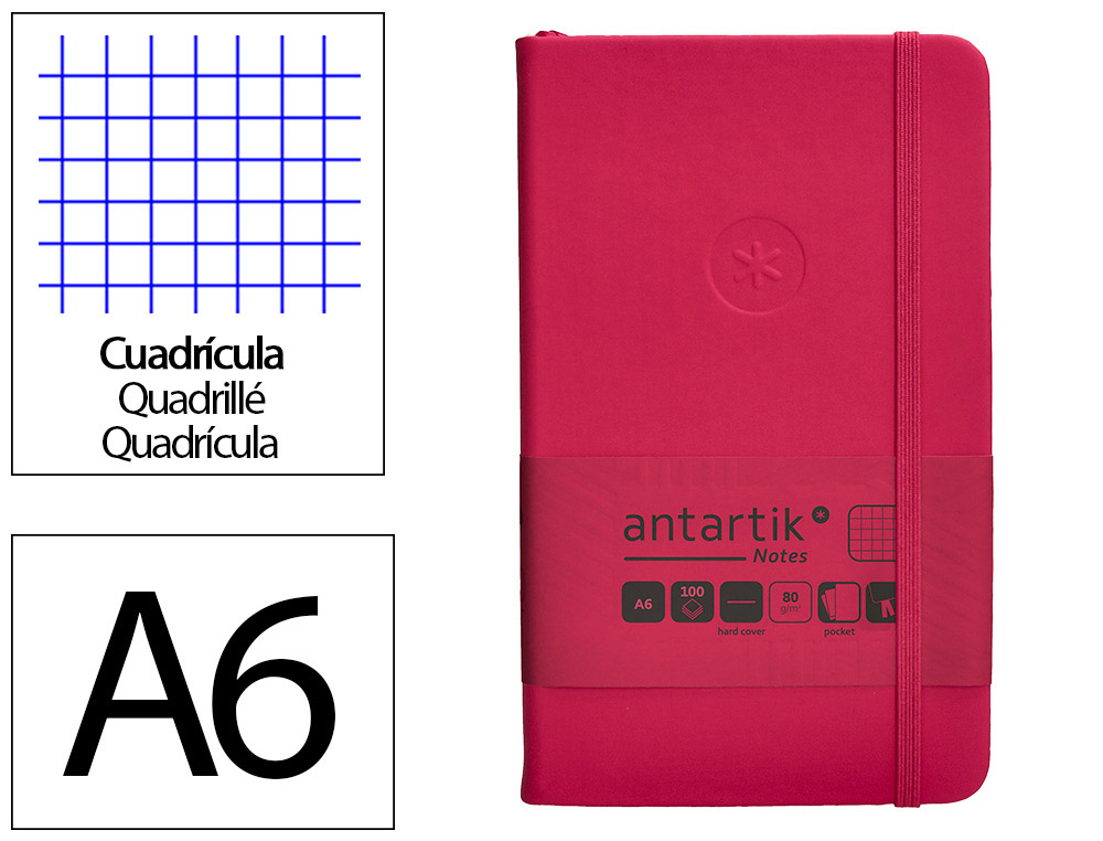 CADERNO COM ELASTICO ANTARTIK NOTES CAPA DURA A6 QUADRICULADO FUCSIA 100 FOLHAS 80 GR FSC