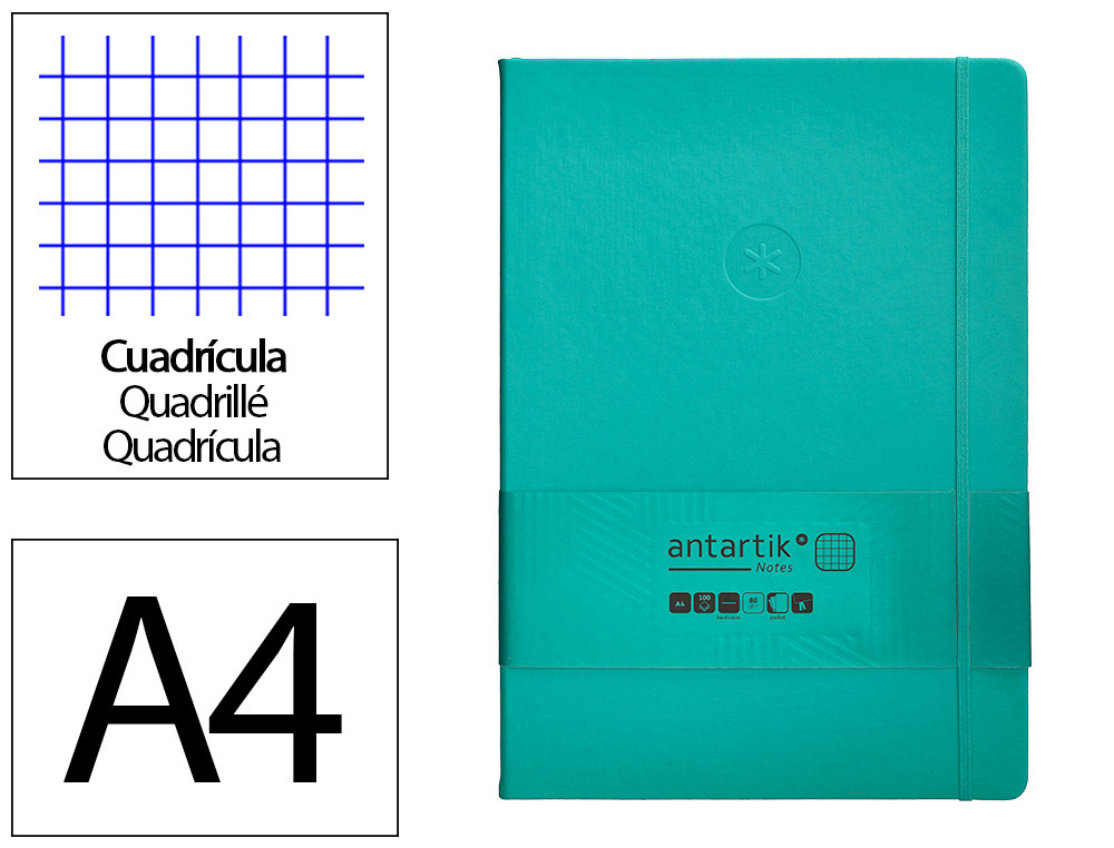 CADERNO COM ELASTICO ANTARTIK NOTES CAPA DURA A4 QUADRICULADO TURQUESA 100 FOLHAS 80 GR FSC