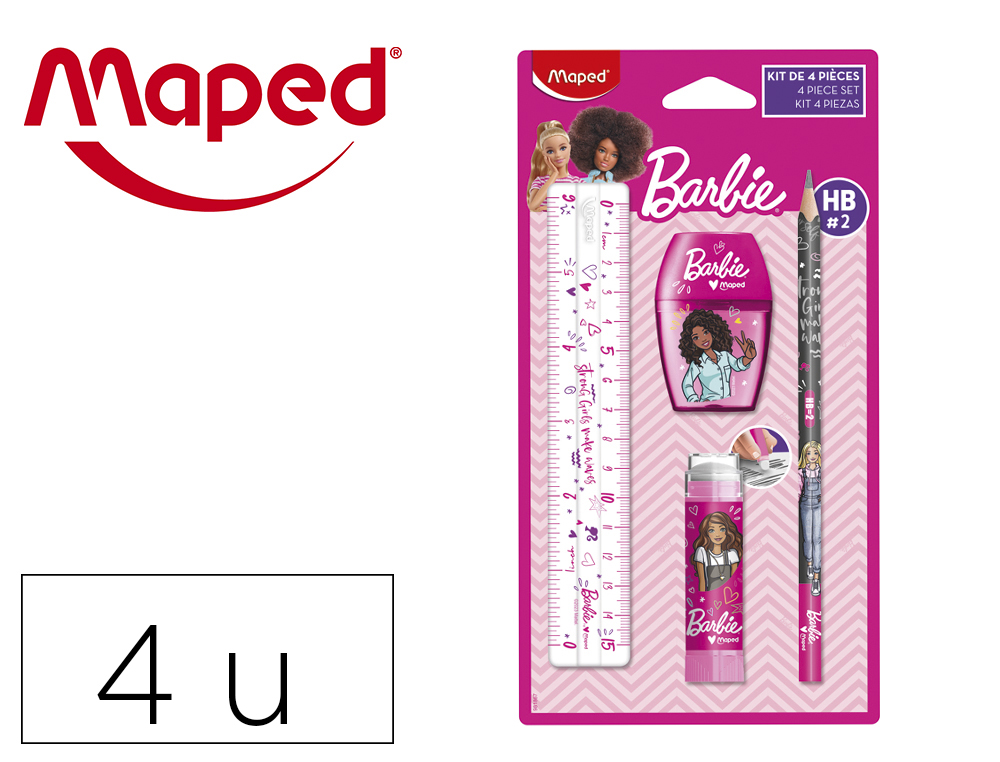 MINI SET PAPELARIA MAPED BARBIE 4 PECAS