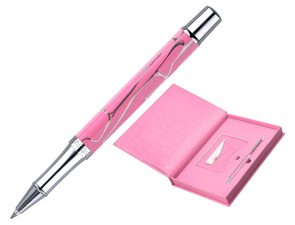 ESFEROGRAFICA E PORTA CARTOES BELIUS COCKTAILS COSMOPOLITAN ALUMINIO ROSA PRATEADO RELEVO TINTA COR AZUL CAIXA DE DESIGN