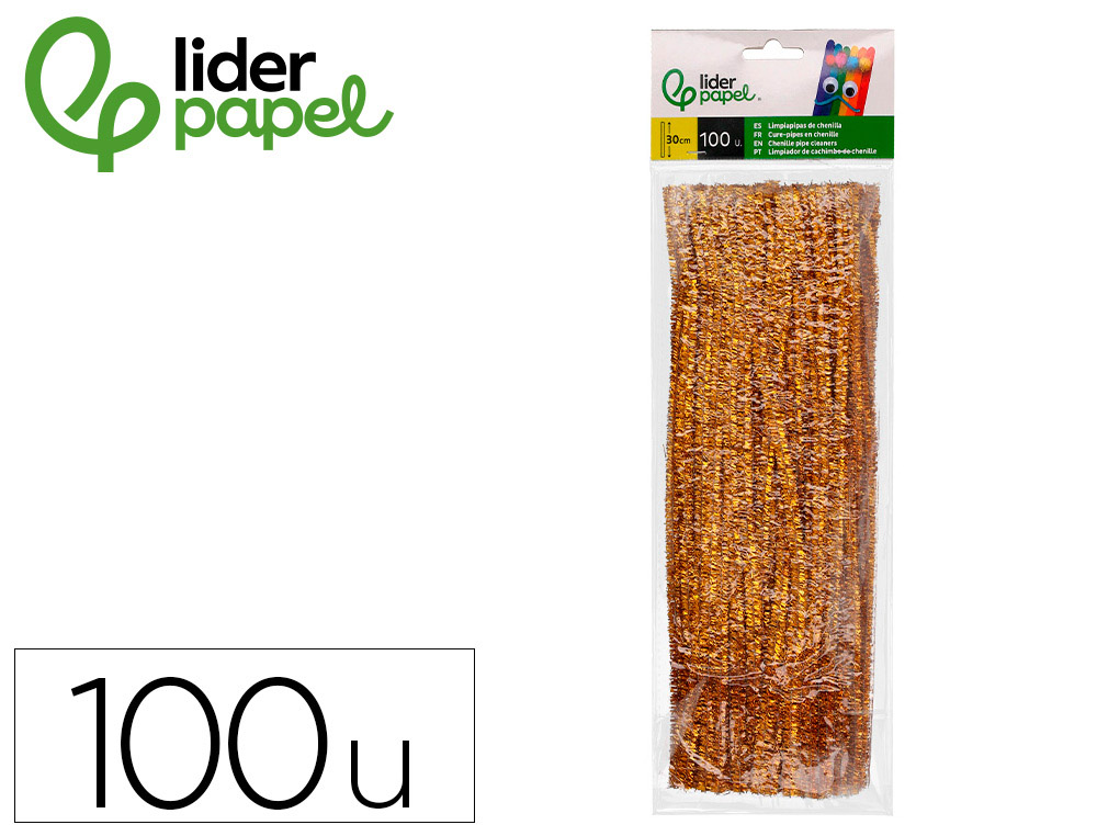 TIRAS DE CHENILLE LIDERPAPEL 30 CM COR OURO BOLSA DE 100 UNIDADES