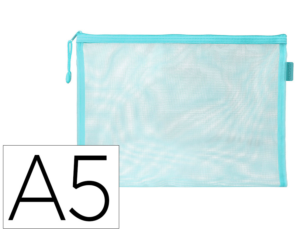 BOLSA COM FECHO DE CORRER LIDERPAPEL POLIESTER TRANSPIRAVEL MULTIUSOS DIN A5 AZUL PASTEL