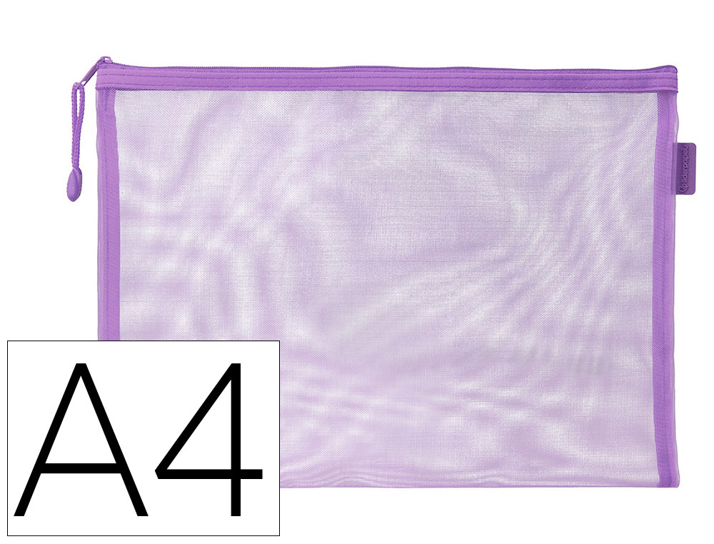 BOLSA COM FECHO DE CORRER LIDERPAPEL POLIESTER TRANSPIRAVEL MULTIUSOS DIN A4 ROXO PASTEL