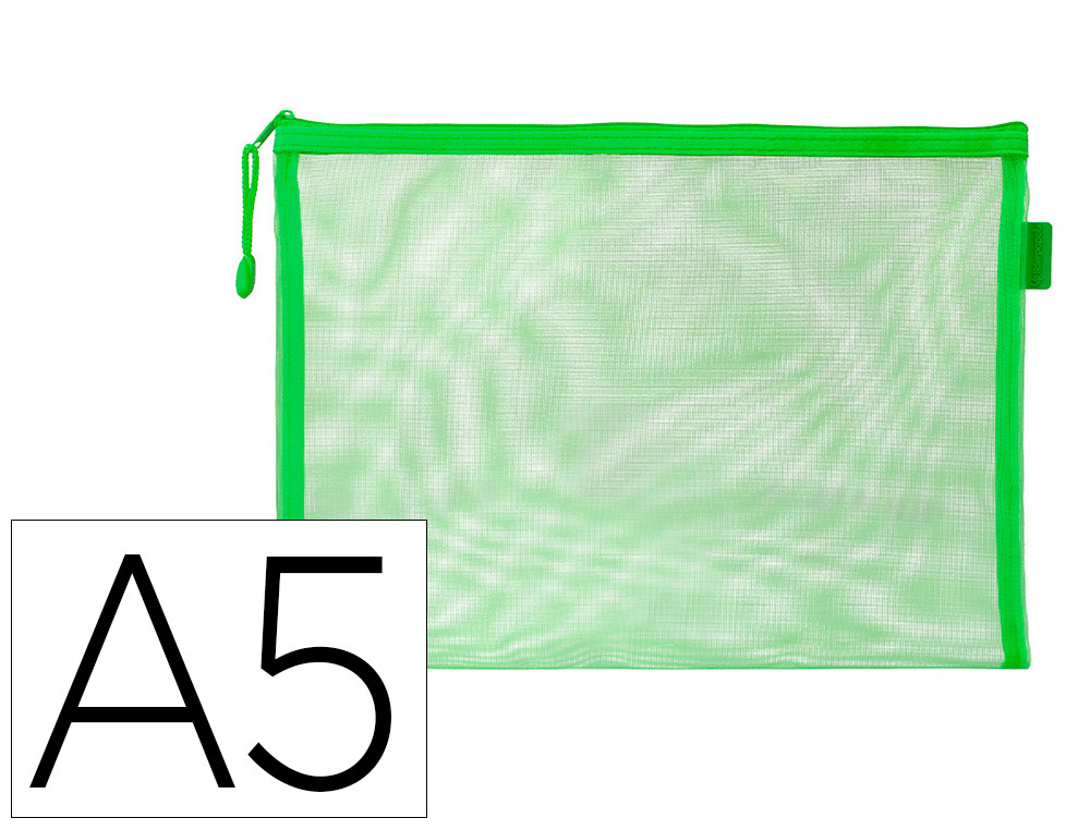 BOLSA COM FECHO DE CORRER LIDERPAPEL POLIESTER TRANSPIRAVEL MULTIUSOS DIN A5 VERDE PASTEL