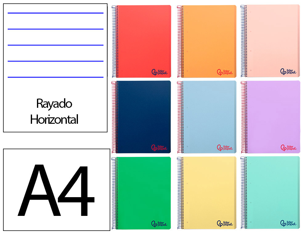 CADERNO ESPIRAL LIDERPAPEL WONDER MICRO DIN A4 CAPA PLASTICO 120F 90 GR HORIZONTAL 5 BANDAS 4 FUROS CORES SORTIDAS