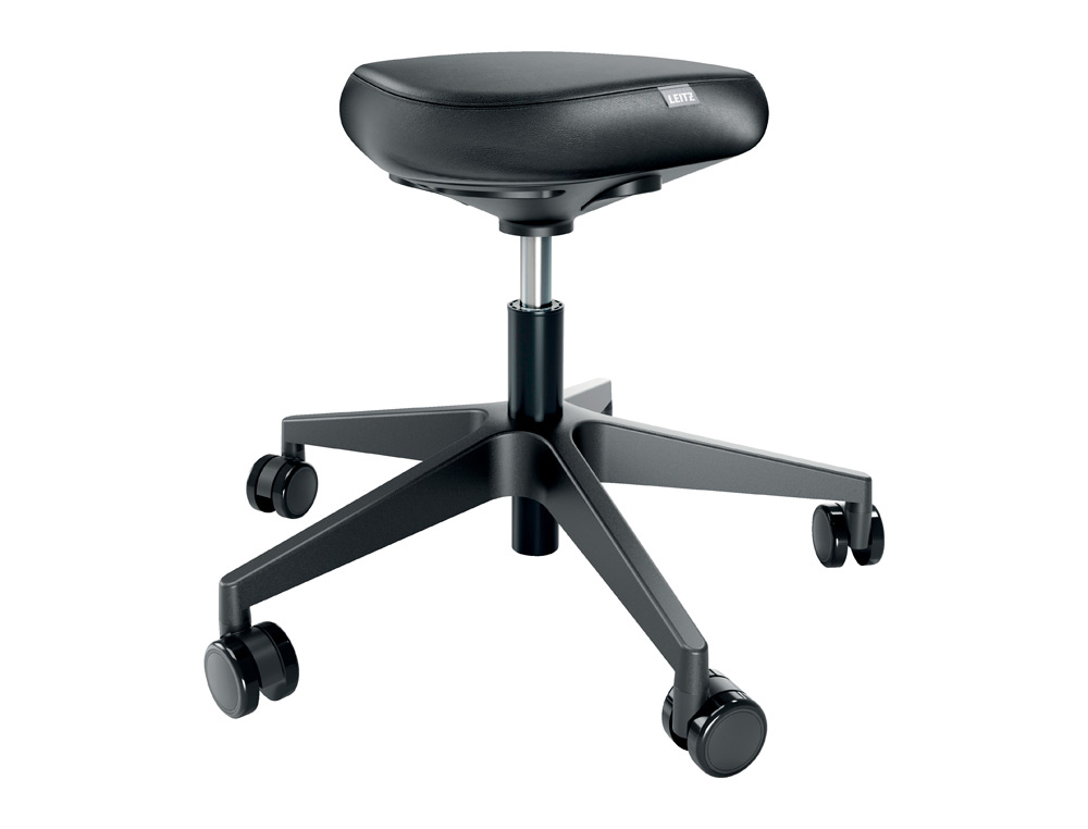 TAMBORETE LEITZ ERGO COM ASSENTO TRIANGULAR 5 RODAS GIRATORIAS REGULAVEL EM ALTURA ATE 59 CM PRETO 600X240X580 MM