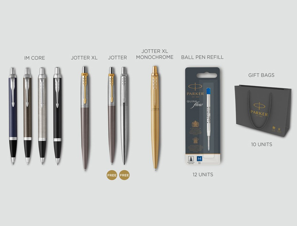 LOTE PARKER NATAL 2025 CONTEUDO 4 PARKER IM CORE+2 JOTTER XL+12 RECARGAS+2 JOTTER CORE OFERTA+10 BOLSAS OFERTA