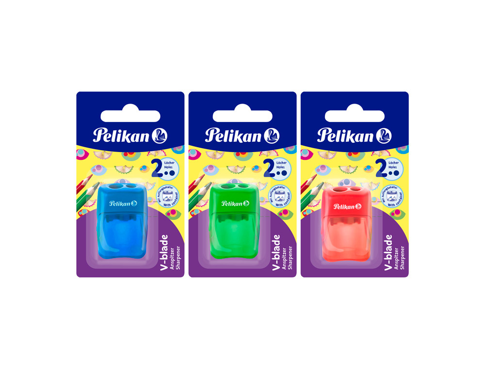 APARA LPIS PELIKAN 2 USOS V-BLADE PLASTICO COM DESPOSITO EXTRA GRANDE BLISTER DE 1 UNIDADE