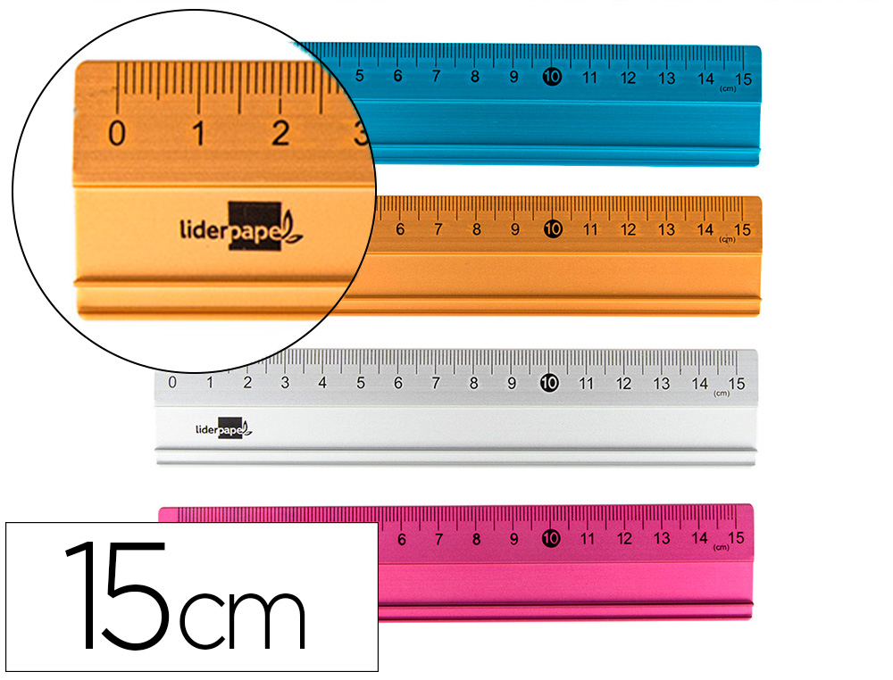 REGUA LIDERPAPEL 15 CM ALUMINIO CORES SORTIDAS