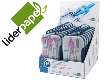 COMPASSO LIDERPAPEL COM ADAPTADOR ALARGADOR E PEGA EXTRA SOFT EXPOSITOR DE 16 ESTOJOS 2 MODELOS